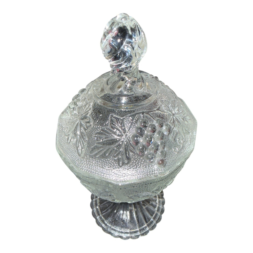 Vintage Cut Glass Candy Dish with Lid, Decorative Footed Bowl with Ornate Floral - Picture 3 of 3